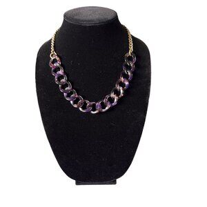 J.Crew Chunky Purple Marbled Acrylic Chain Link Necklace With Brass Tone…